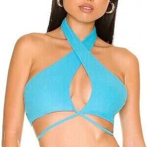 Lovers and Friends Wild One Swim Bikini Top Blue Large NEW
